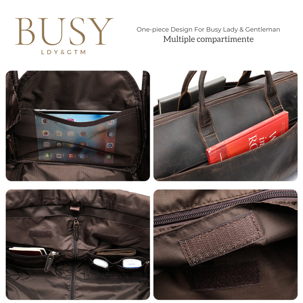 Geanta de voiaj din piele naturala, multifunctionala, Atlas, capacitate mare, compartiment costum si incaltaminte, maro inchis vintage