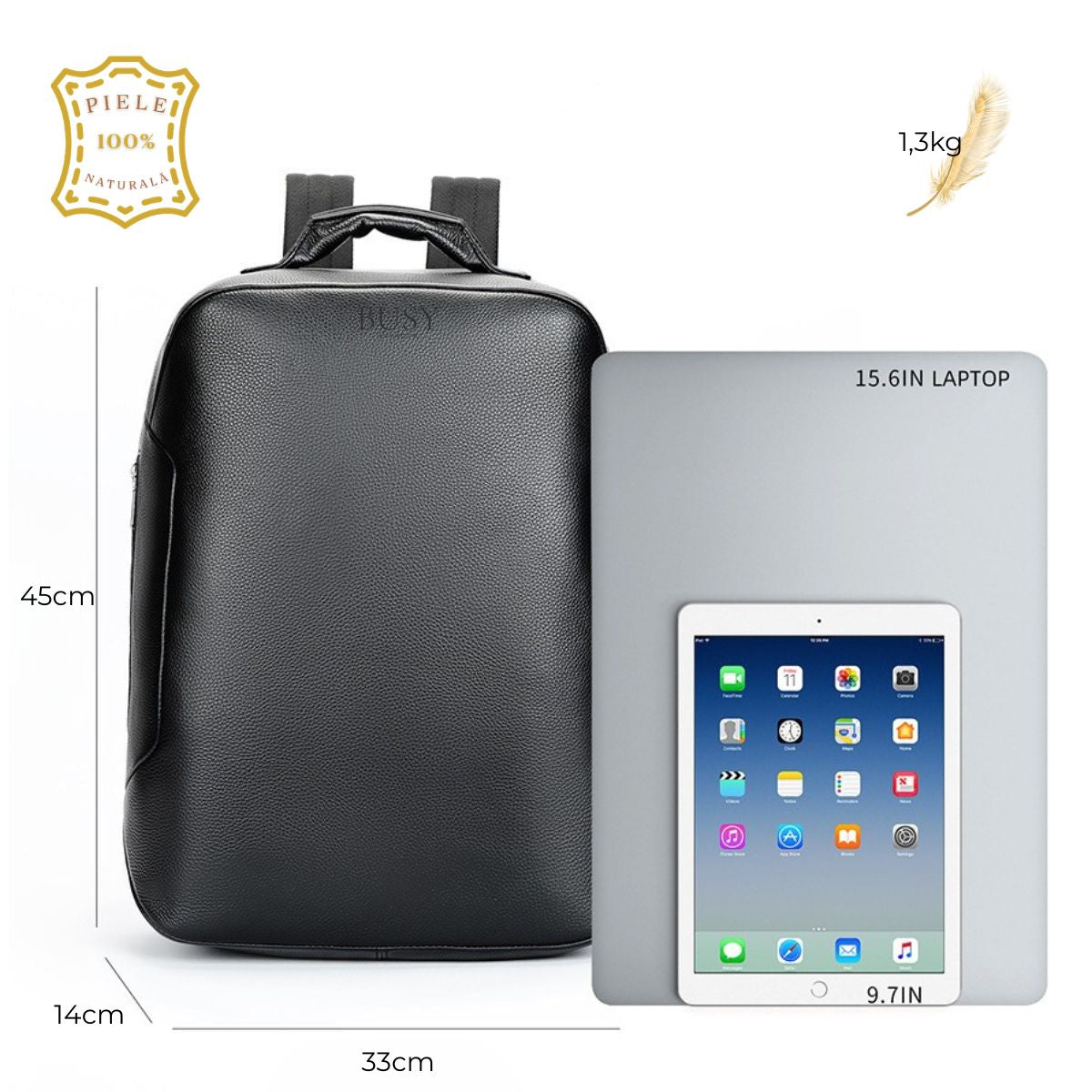 Rucsac laptop 15,6 inch din piele naturală BUSY Lady & Gentleman® Nek - Negru