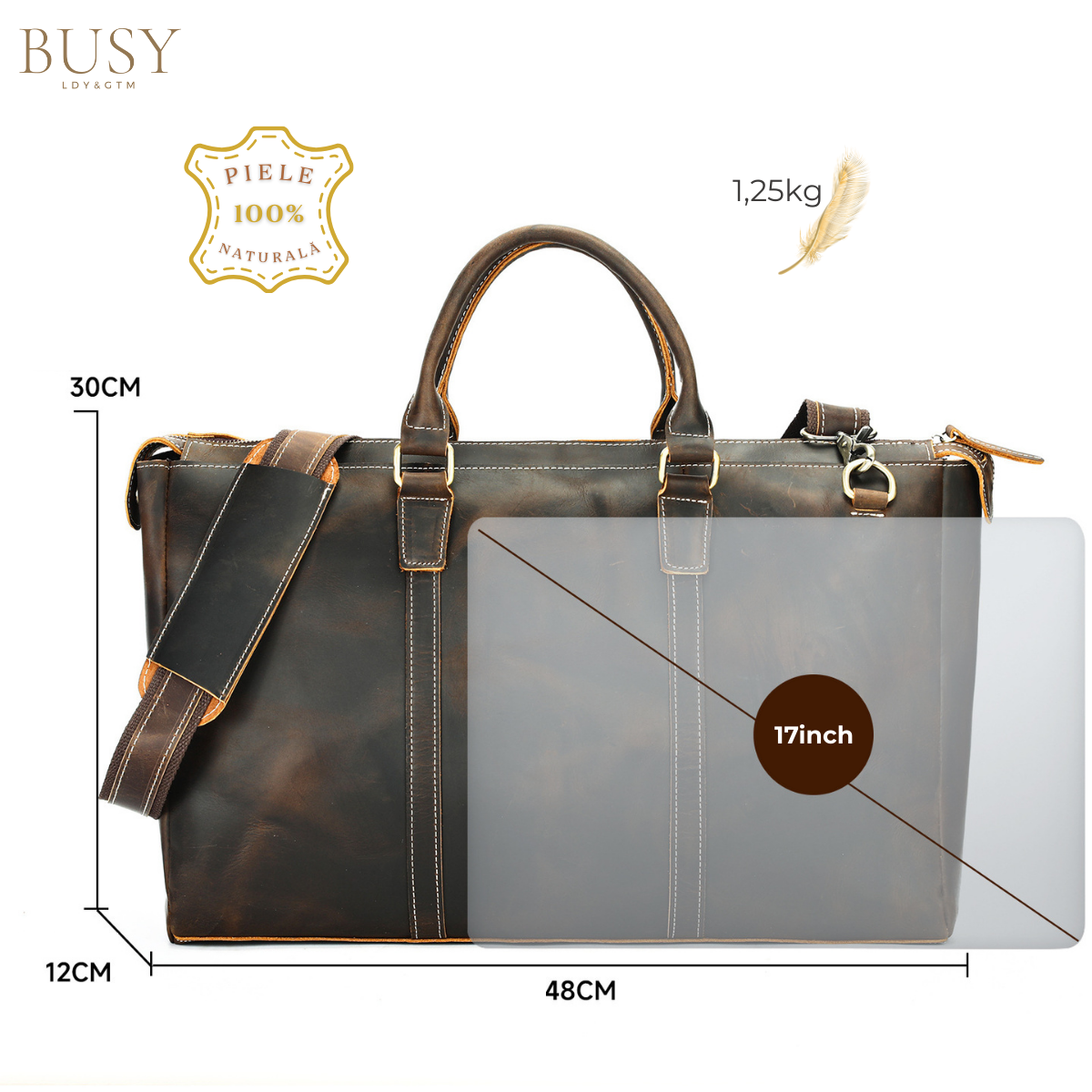 Geantă laptop 17inch, piele naturală Crazy Horse, retro business, Legacy XL, maro