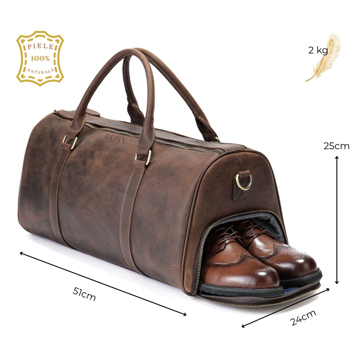 Geantă fitness | sport | travel din piele naturală cu compartiment pentru haine murdare, Busy Lady & Gentleman® Delta - Maro Vintage