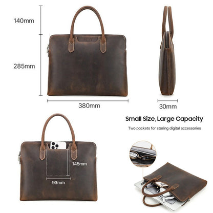 Geanta laptop 15inch din piele naturală Crazy Horse, BUSY LDY & GTM Heritage - coffe