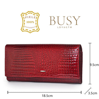 Portofel damă Ruby, piele naturală lăcuită, multe sloturi, inchidere magnetica, BUSY LDY & GTM®, red wine