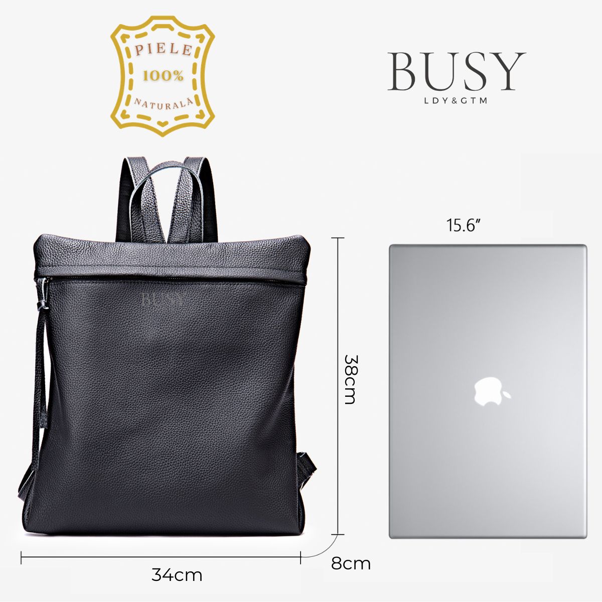 Rucsac minimalist din piele naturală BUSY Lady & Gentleman® Rebel - Negru