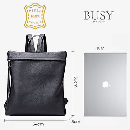 Rucsac minimalist din piele naturală BUSY Lady & Gentleman® Rebel - Negru