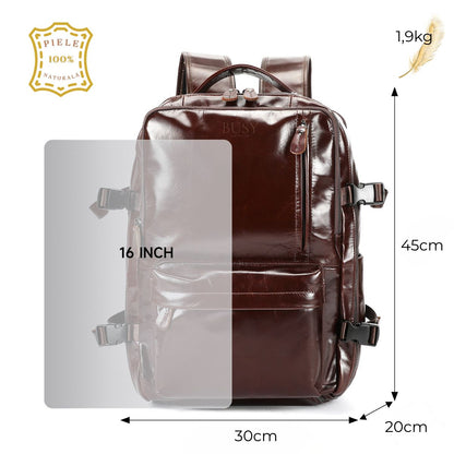 Rucsac laptop din piele naturală, compartiment incaltaminte, suport troler, USB, BUSY Lady & Gentleman® Rut - Oil Coffe