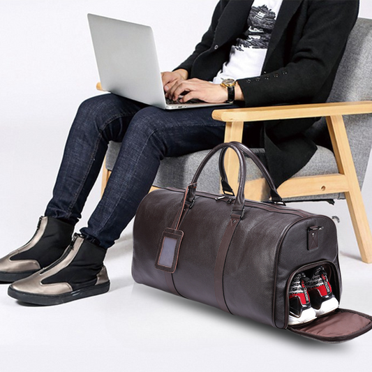 Geanta voiaj piele naturala barbati sala fitness unisex Nomad Busy Lady & Gentleman maro
