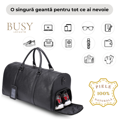 Geanta voiaj / fitness Nomad, piele naturala, compartiment incaltaminte, unisex, capacitate mare, neagra
