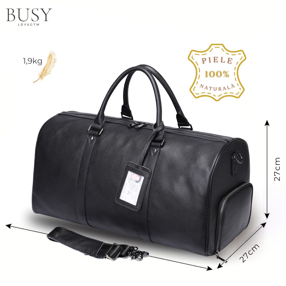 Geanta voiaj / fitness Nomad, piele naturala, compartiment incaltaminte, unisex, capacitate mare, neagra