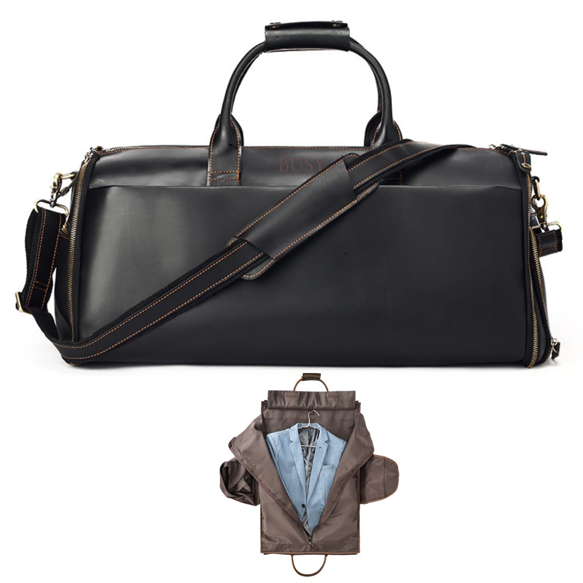 Geanta voiaj piele naturala sala avion business garderoba Atlas Busy Lady & Gentleman negru