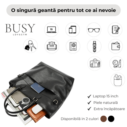 Geantă dama din piele naturală, laptop 15inch, Criss, negru