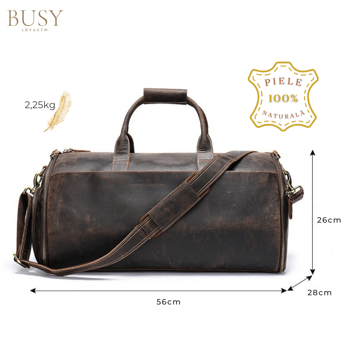 Geanta de voiaj din piele naturala, multifunctionala, Atlas, capacitate mare, compartiment costum si incaltaminte, maro inchis vintage