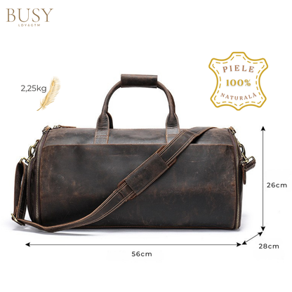 Geanta de voiaj din piele naturala, multifunctionala, Atlas, capacitate mare, compartiment costum si incaltaminte, maro inchis vintage
