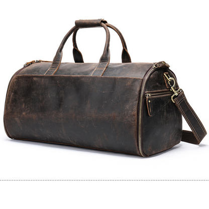 Geanta de voiaj din piele naturala, multifunctionala, Atlas, capacitate mare, compartiment costum si incaltaminte, maro inchis vintage