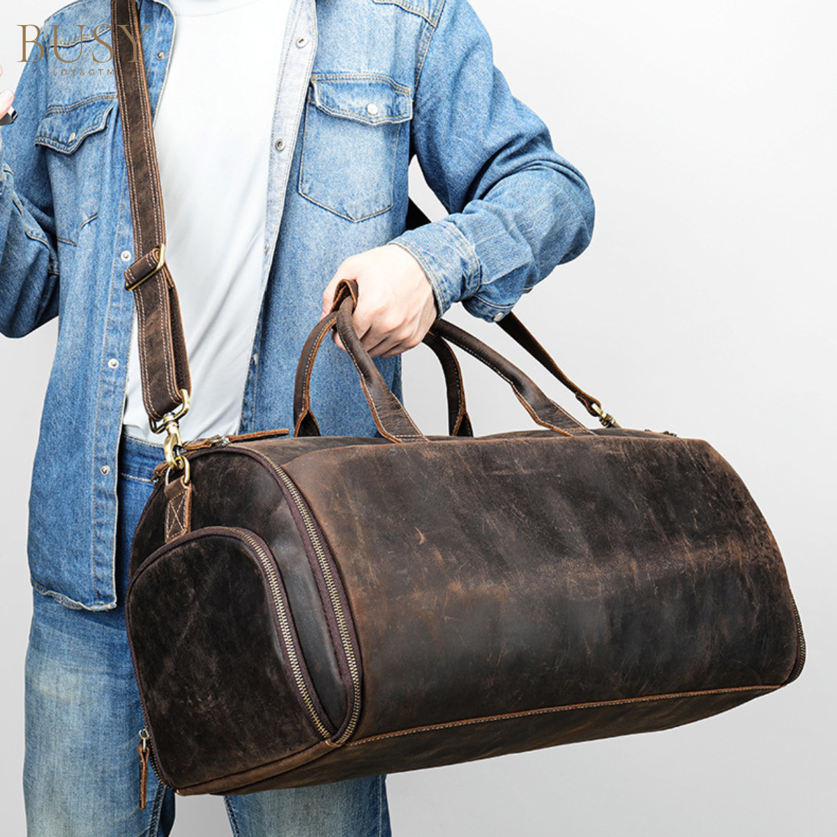 Geanta de voiaj din piele naturala, multifunctionala, Atlas, capacitate mare, compartiment costum si incaltaminte, maro inchis vintage