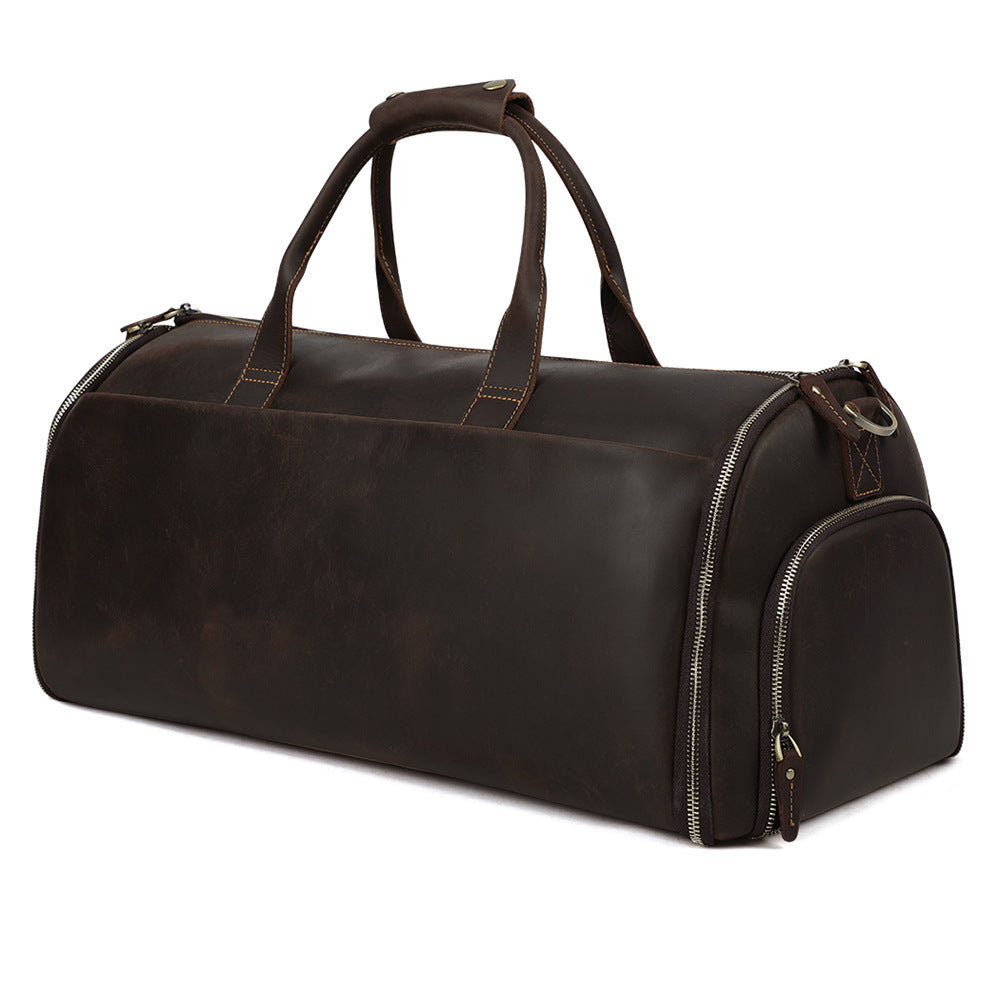 Geanta voiaj / fitness Atlas, piele naturala, compartiment costum si incaltaminte, unisex, maro inchis