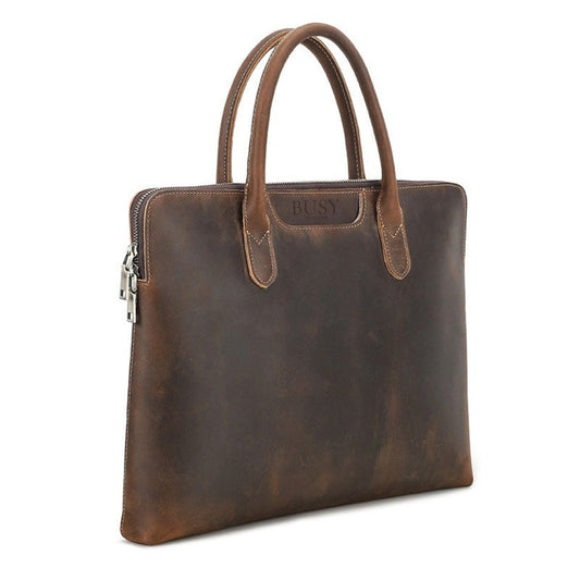 Geanta laptop 15inch din piele naturală Crazy Horse, BUSY LDY & GTM Heritage - coffe