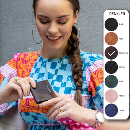 Portofel piele naturala cu cu oglinda si protectie anti scanare carduri RFID, design compact trifold, Marseille - maro
