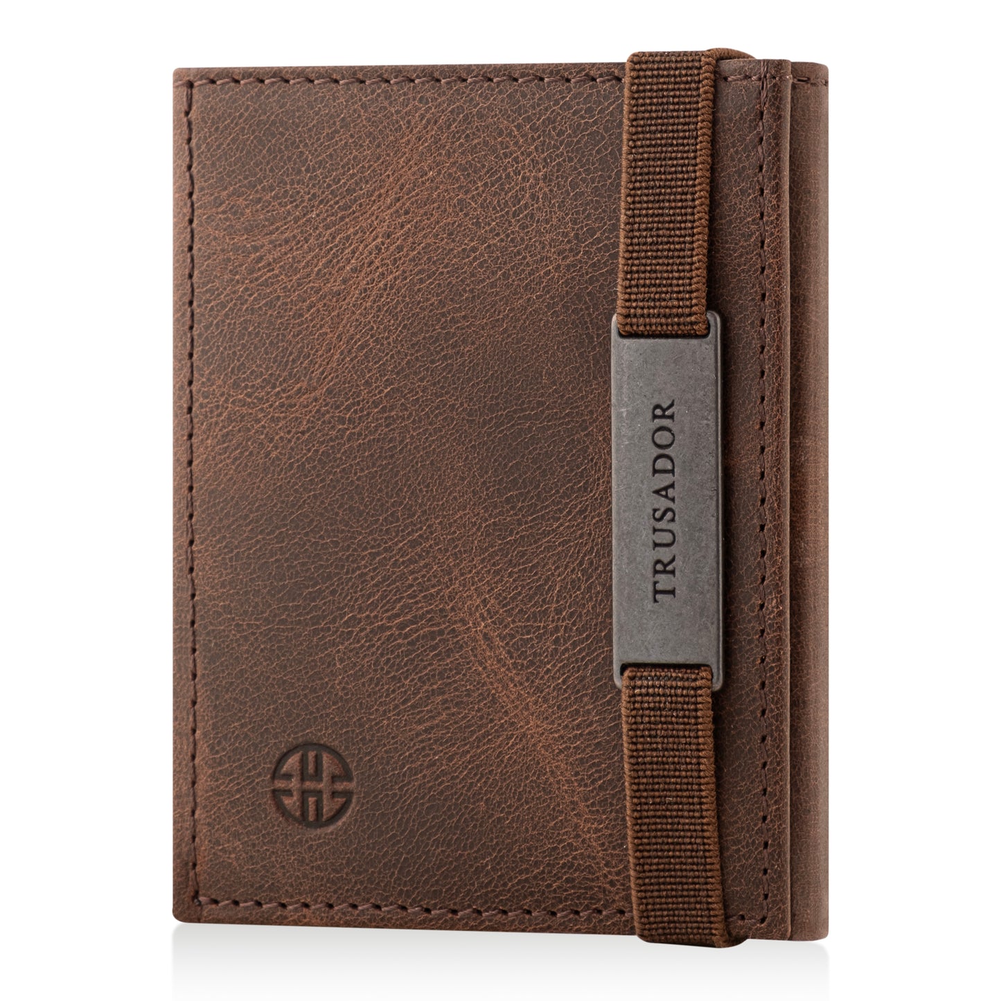 Portofel piele naturala cu cu oglinda si protectie anti scanare carduri RFID, design compact trifold, Marseille - maro