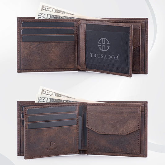 Portofel din piele naturala cu protectie anti scanare carduri RFID Treviso - maro