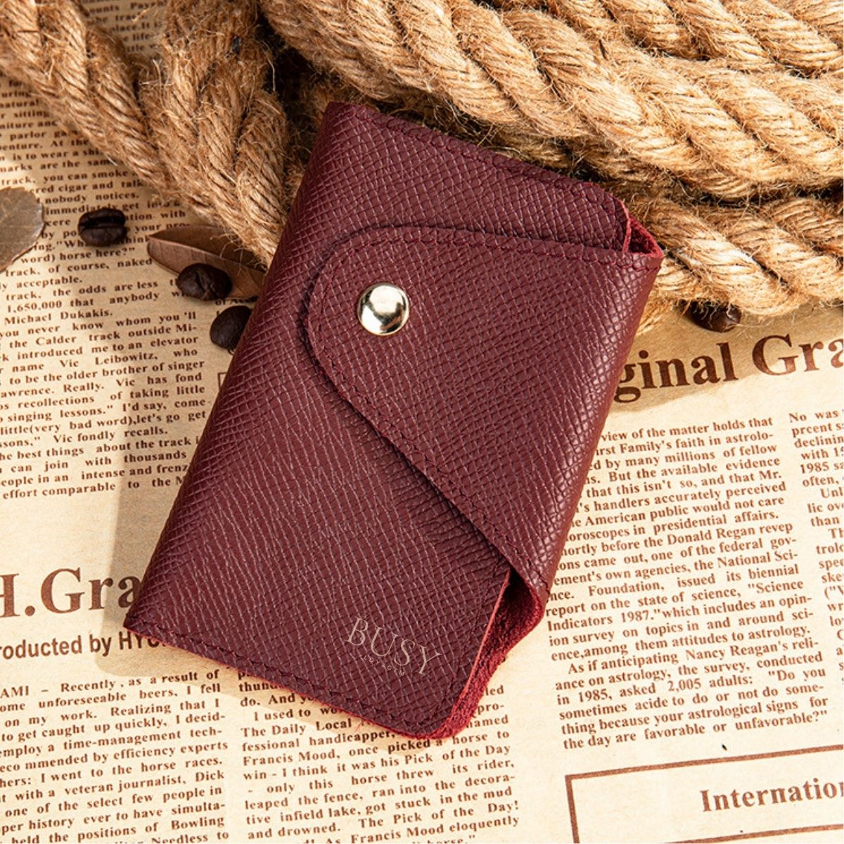 Breloc organizator chei din piele naturala, BUSY, rosu claret
