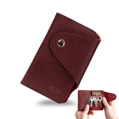 Breloc organizator chei din piele naturala, BUSY, rosu claret