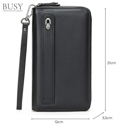 Portofel mare tip geanta mana piele naturala Hold Busy Lady & Gentleman negru