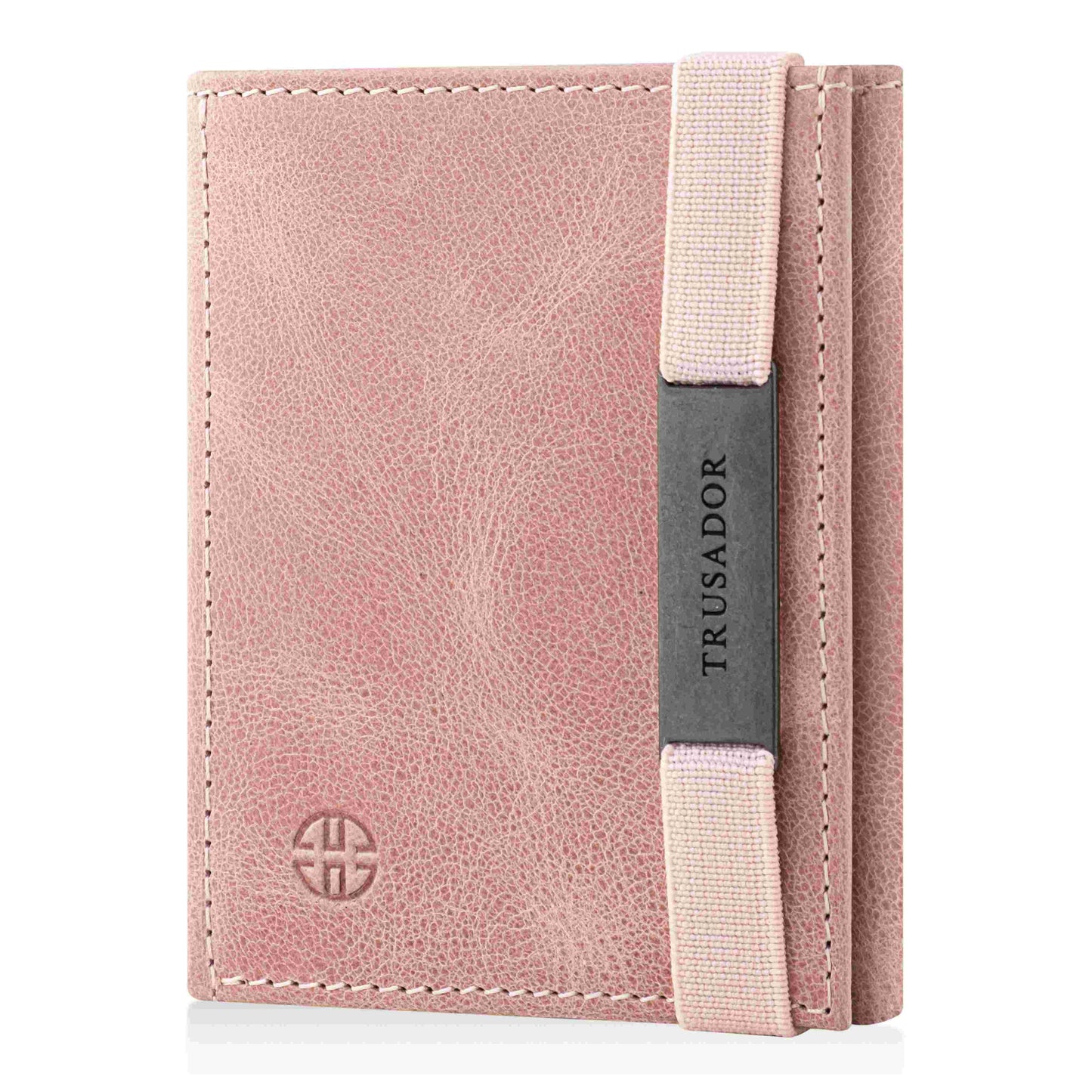 Portofel piele naturala cu cu oglinda si protectie anti scanare carduri RFID, design compact trifold, Marseille - roz