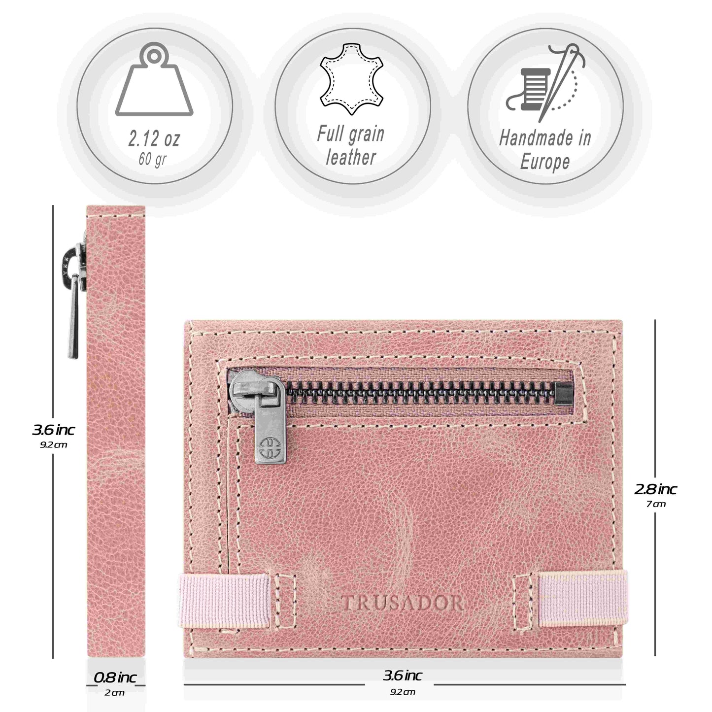 Portofel piele naturala cu cu oglinda si protectie anti scanare carduri RFID, design compact trifold, Marseille - roz
