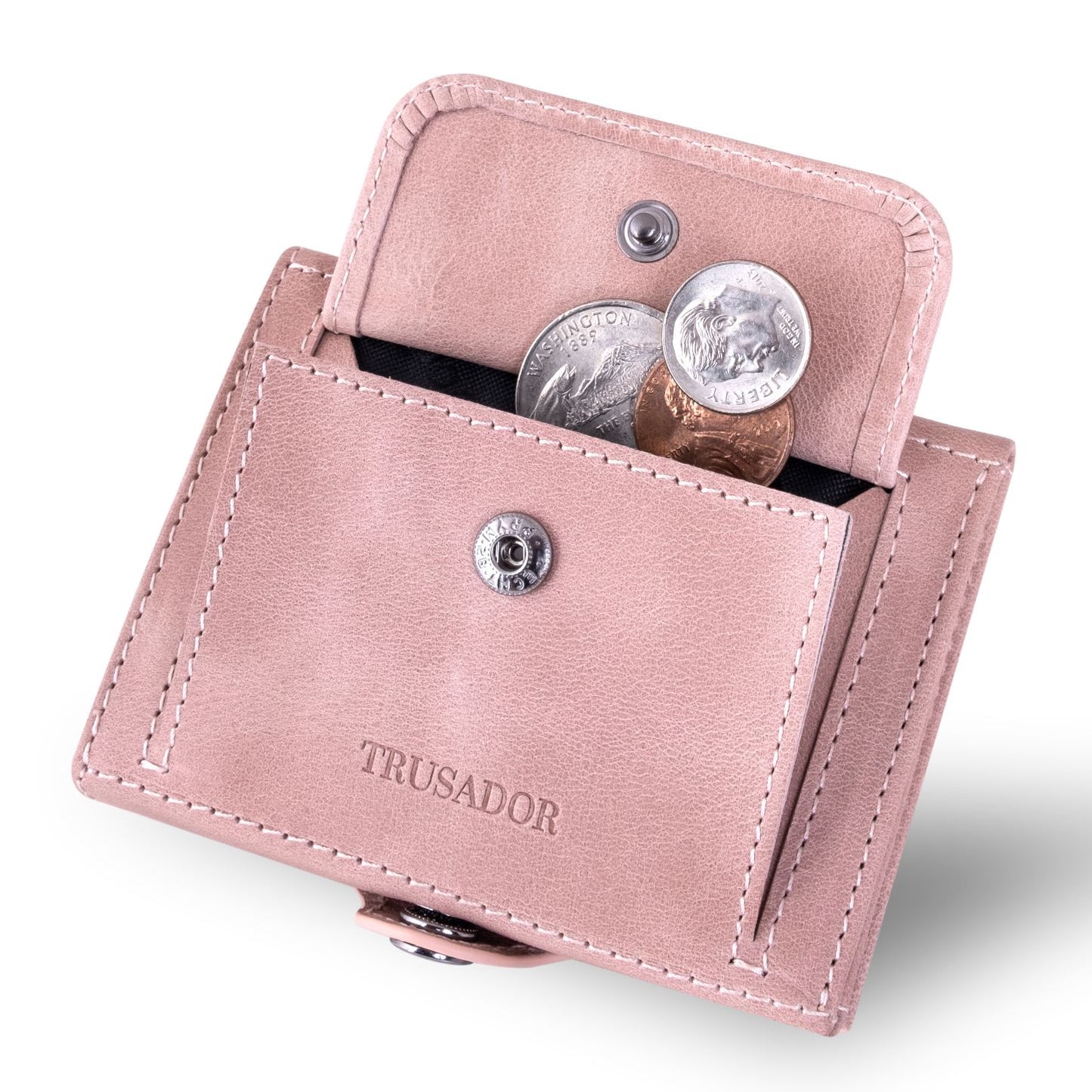 Portofel piele naturala cu protectie anti scanare carduri RFID, design compact trifold, Valencia - roz