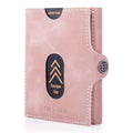 Portofel piele naturala cu protectie anti scanare carduri RFID, design compact trifold, Valencia - roz