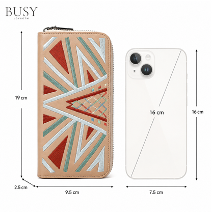 Portofel dama din piele naturală brodată multicolor, BUSY Lady & Gentleman® Ana – Beige
