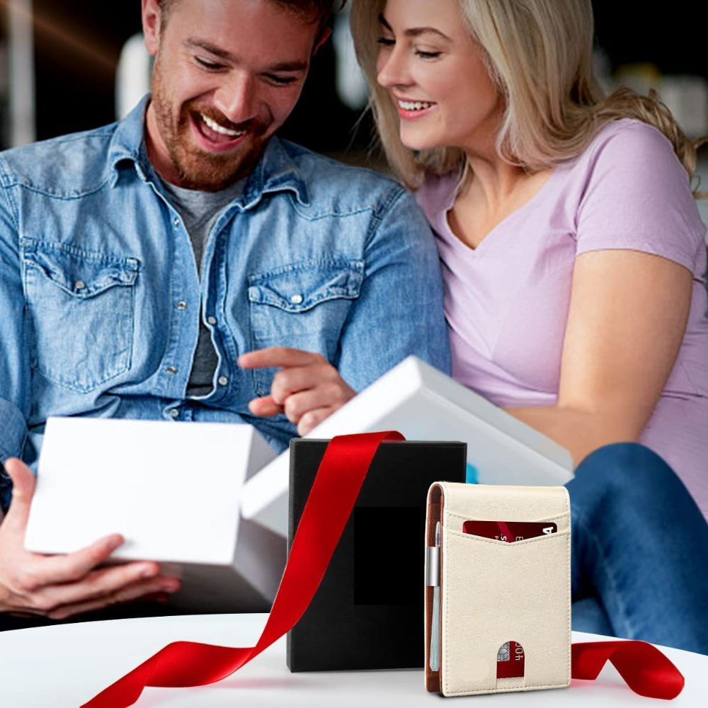 Portofel din piele pentru barbati, slim, cu protectie antiscanare carduri, be