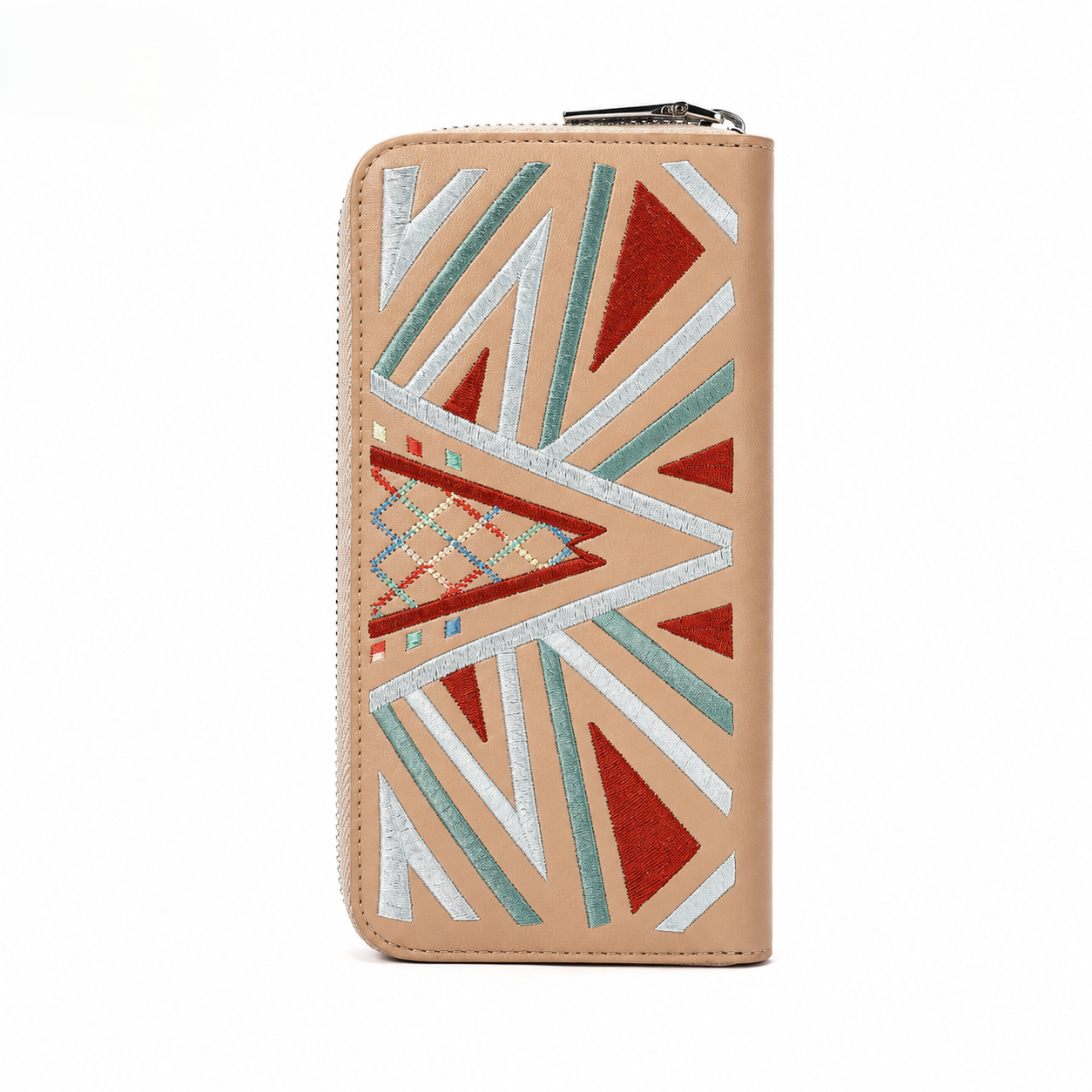 Portofel dama din piele naturală brodată multicolor, BUSY Lady & Gentleman® Ana – Beige