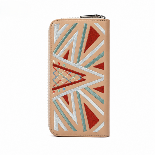 Portofel dama din piele naturală brodată multicolor, BUSY Lady & Gentleman® Ana – Beige