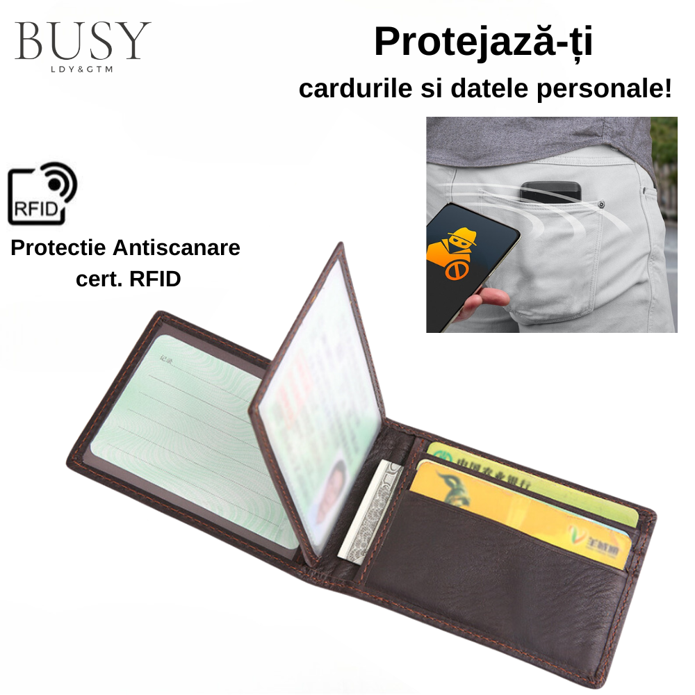 Portofel minimalist, Slim, antiscanare RFID, Avangard