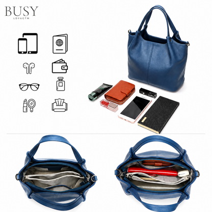 Geantă damă din piele naturală, BUSY Lady & Gentleman® Luisa - albastru