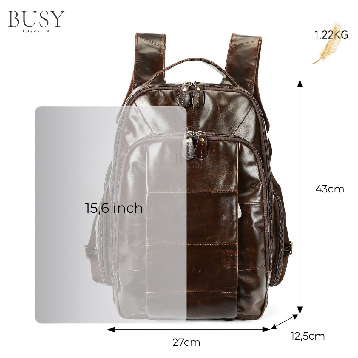 Rucsac laptop  din piele naturală BUSY Lady & Gentleman® Dalis - Oil Coffe