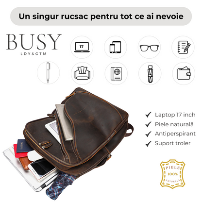 Rucsac pentru Laptop de 17 inch, Piele Naturală Crazy Horse, Enduran, Maro