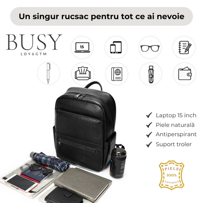 Rucsac Urban / Călătorii din Piele Naturală, Industry, negru