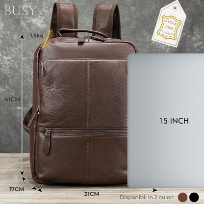 Rucsac laptop 15inch din piele naturala, Tor, suport troler, negru