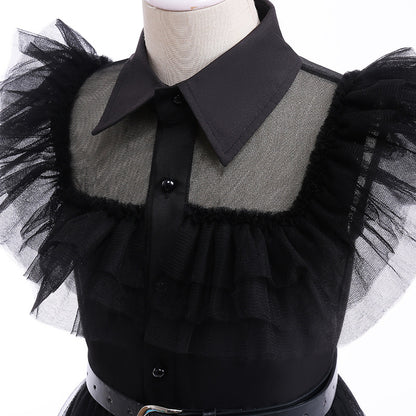 Rochie neagra model Wednesday, fete 140 cm