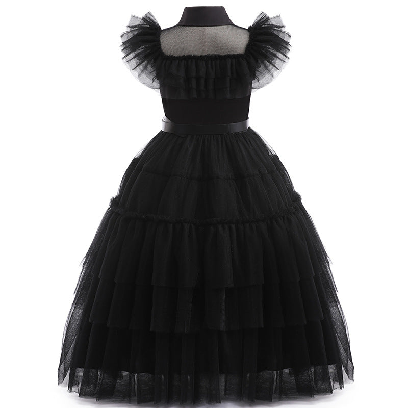 Rochie neagra model Wednesday, fete 140 cm