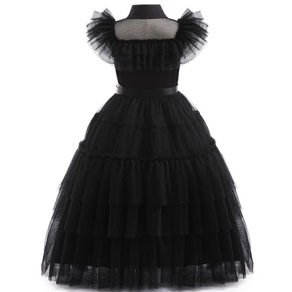 Rochie neagra model Wednesday, fete 140 cm