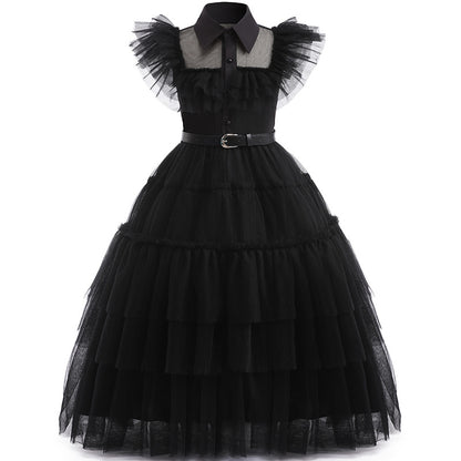 Rochie neagra model Wednesday, fete 140 cm