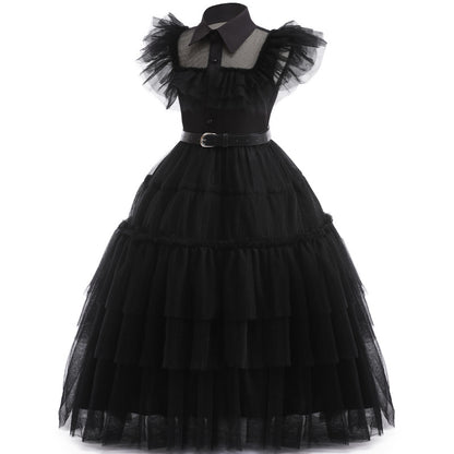 Rochie neagra model Wednesday, fete 140 cm