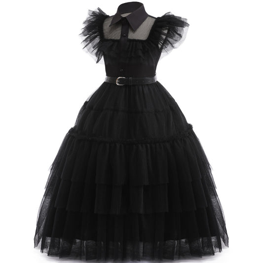 Rochie neagra model Wednesday, fete 140 cm