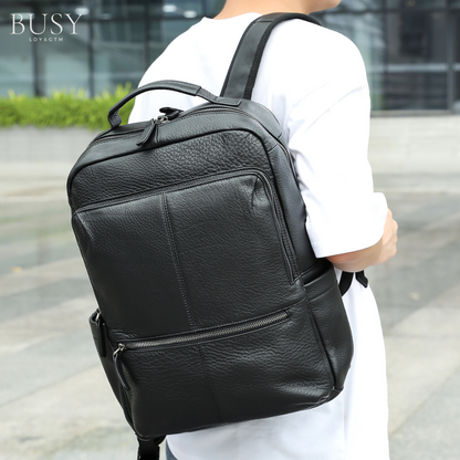 Rucsac laptop 15inch din piele naturala, Tor, suport troler, negru