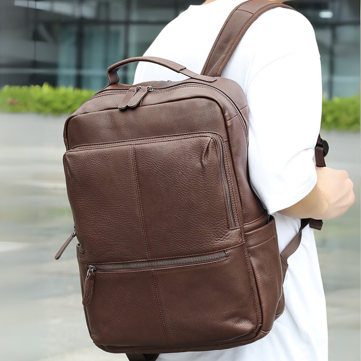 Rucsac laptop 15inch din piele naturala, Tor, suport troler, maro
