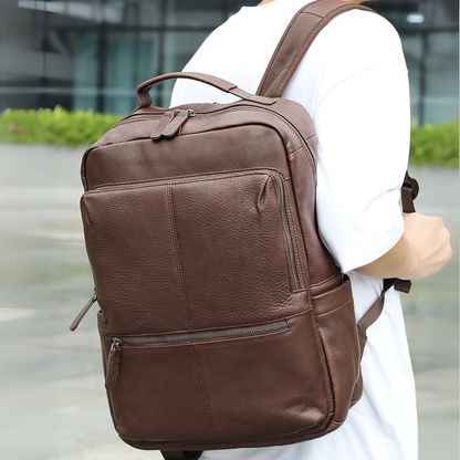 Rucsac laptop 15inch din piele naturala, Tor, suport troler, maro