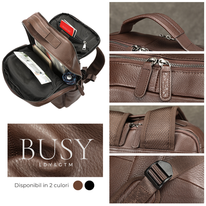 Rucsac laptop 15inch din piele naturala, Tor, suport troler, negru